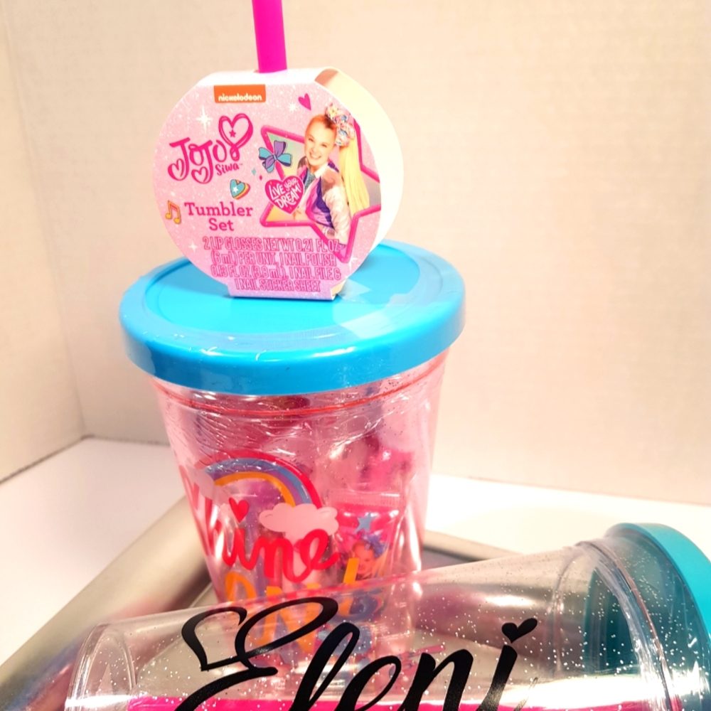 Personalized Custom Tumbler Jojo Siwa Tumbler Set Lip Gloss Nail Polish NWT - Picture 2 of 4